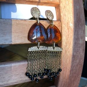 Heidi Daus tortoise shell crystal beaded drop earrings